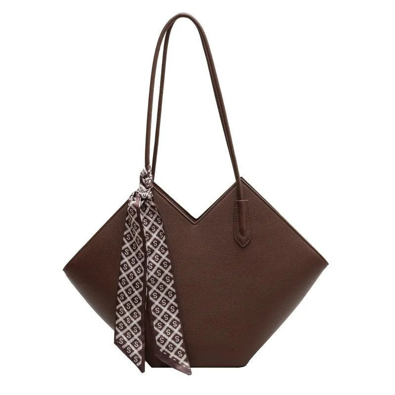 Women's PU leather large capacity shoulder bag in horizontal square design with 43cm width