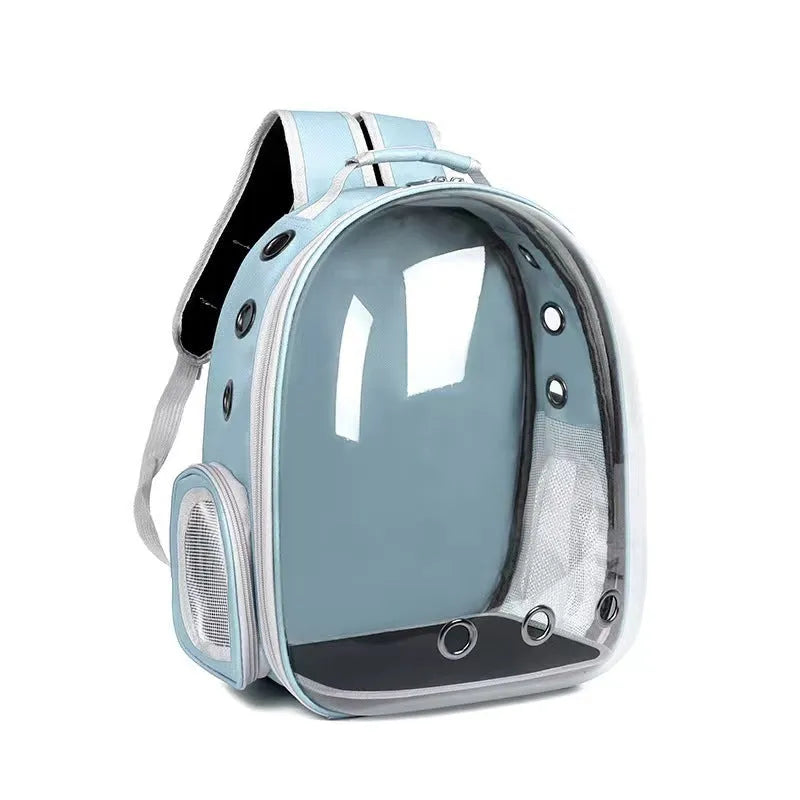 Grey hard-shell pet carrier bag with side opening for medium-sized cats or small dogs.