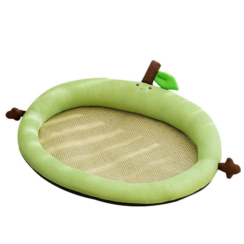 Green fruit-themed pet cooling mat nest with backrest for dogs and cats