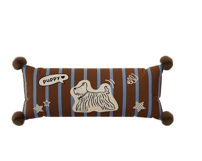 Blue cartoon animal print cushion and matching pillowcase on a sofa