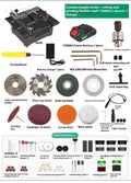 Lithium ion micro household desktop saw with metal construction showing multiple cutting angles