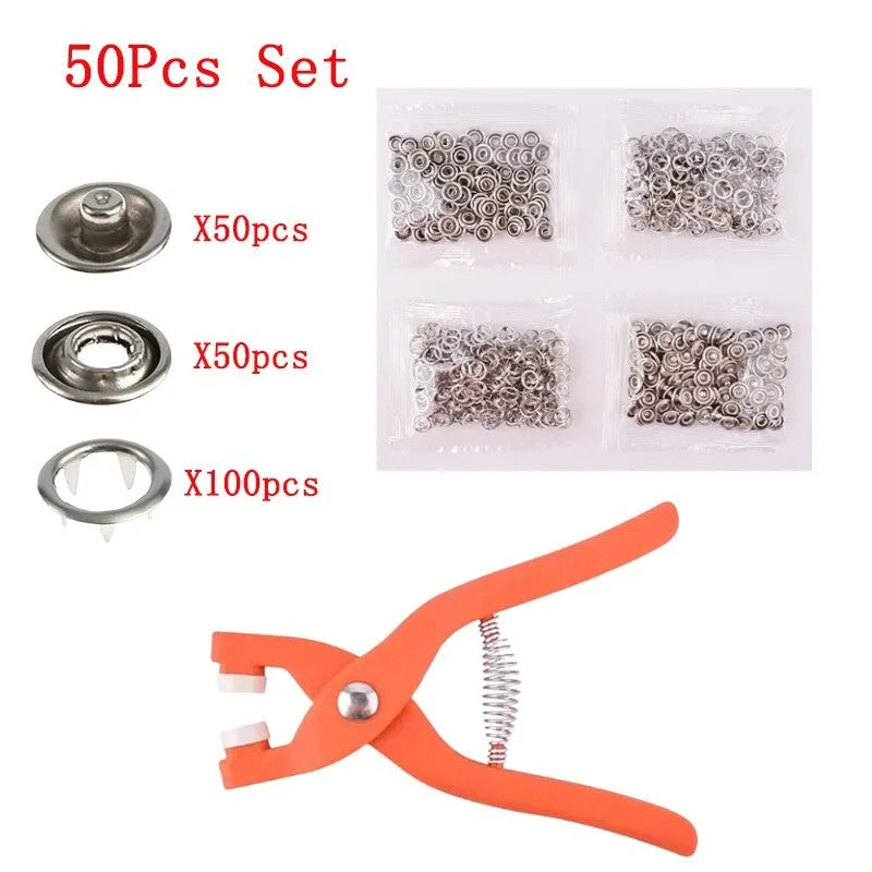 Square stainless steel five claw no sew button and application pliers for clothing