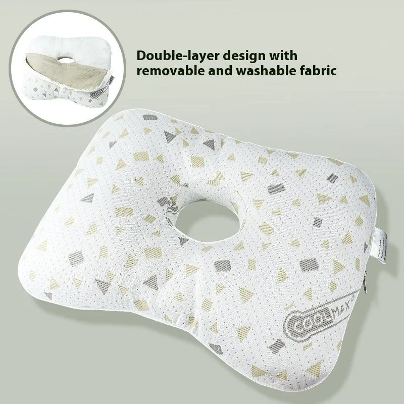 Beauty salon single hole ear pillow in New Chinese style, showing centre cut-out.