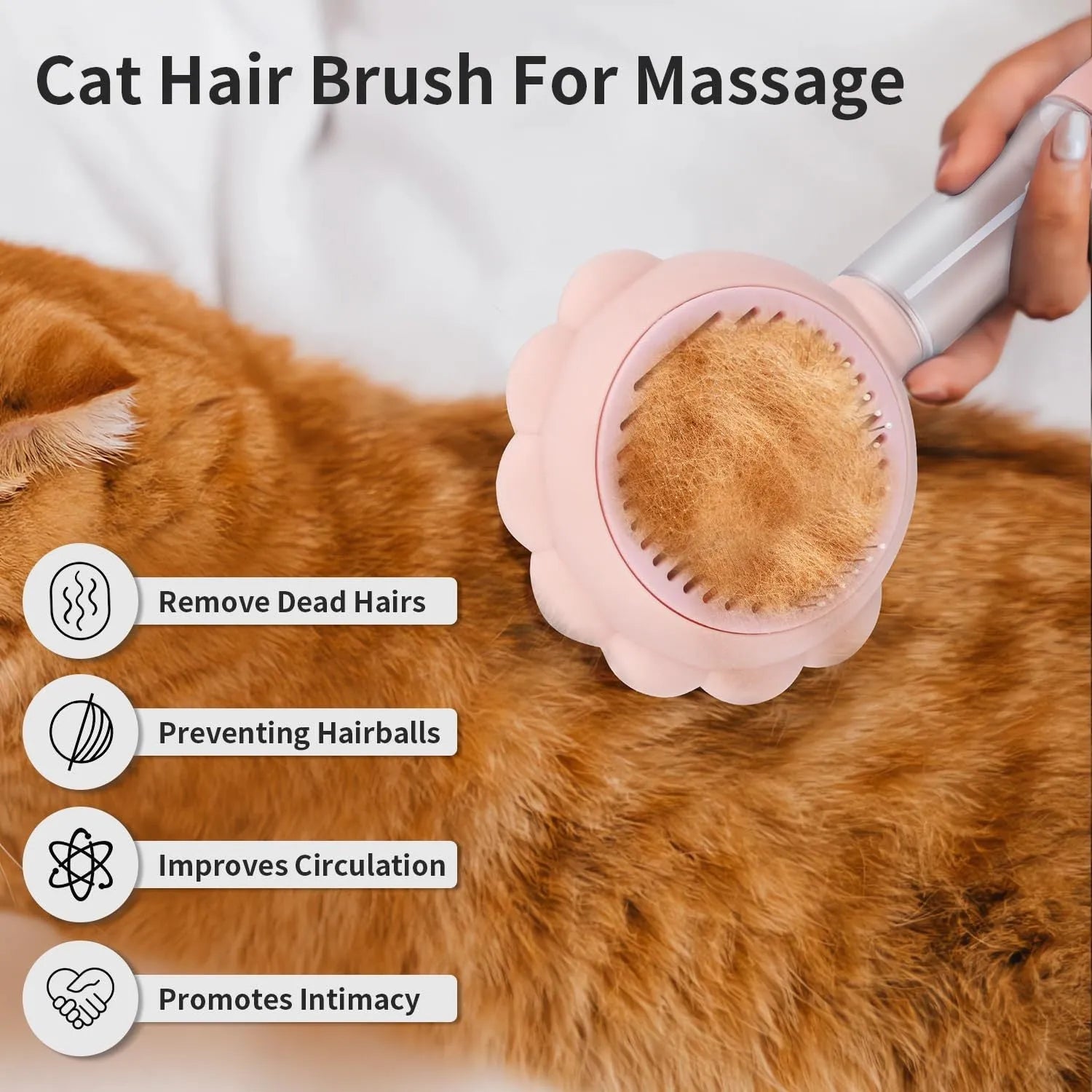 Grey spray cat grooming brush with self-cleaning button and water spray function.