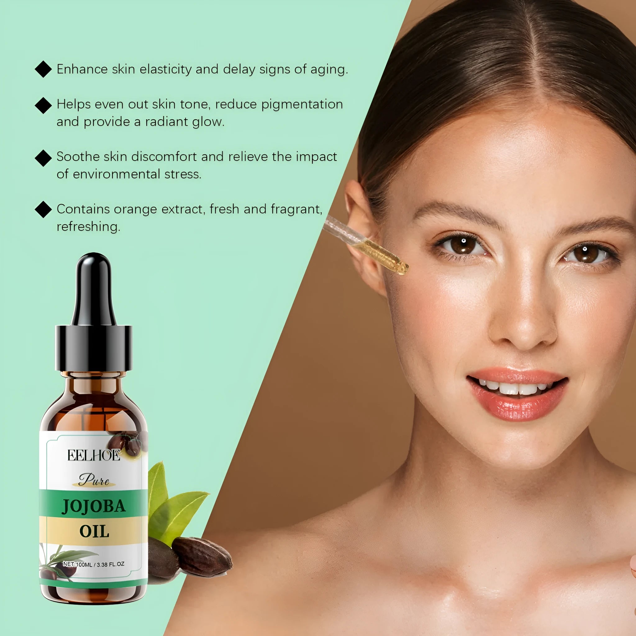 100ml bottle of organic jojoba oil for facial moisturising and firming.