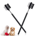 Double-head dog eye comb with black handle, steel teeth, and fibre side for tear stain removal