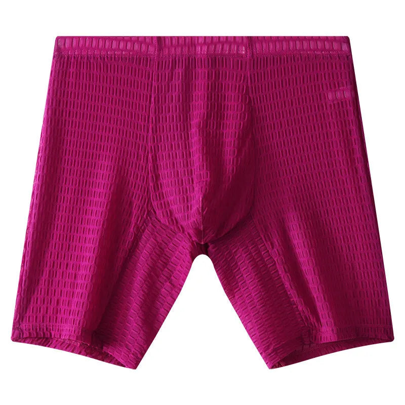 Men's lengthened transparent lace boxers in nylon fabric with mid waist design