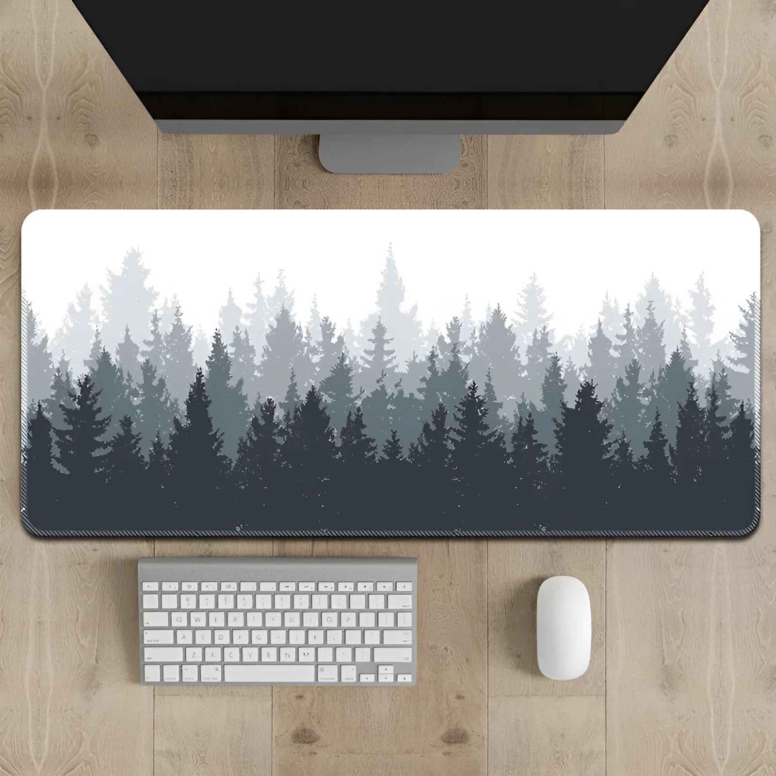 Chinese ink painting landscape design on a large natural rubber non-slip desk mat.