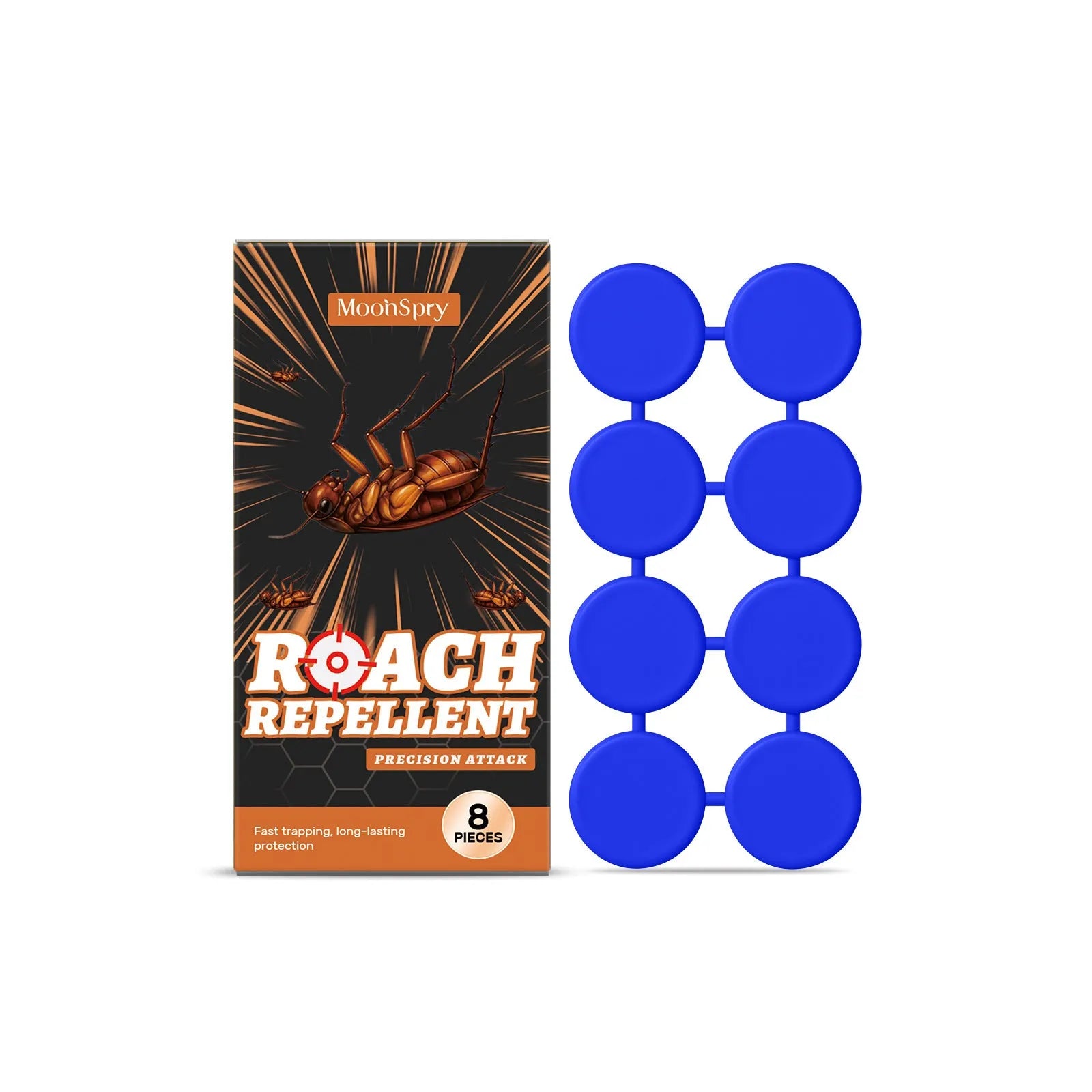 Cockroach killer bait sticker and glue trap set with eight of each component for kitchen pest control