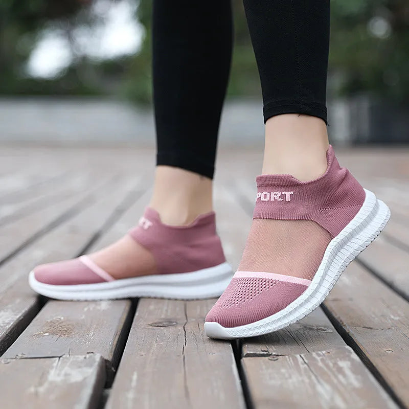 Flyknit sock shoes with tassel laces and hollow design in khaki colour