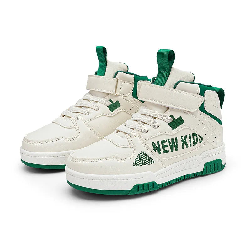 Children's PU street sneakers with rubber sole in beige green, blue, white powder, and white & purple colours