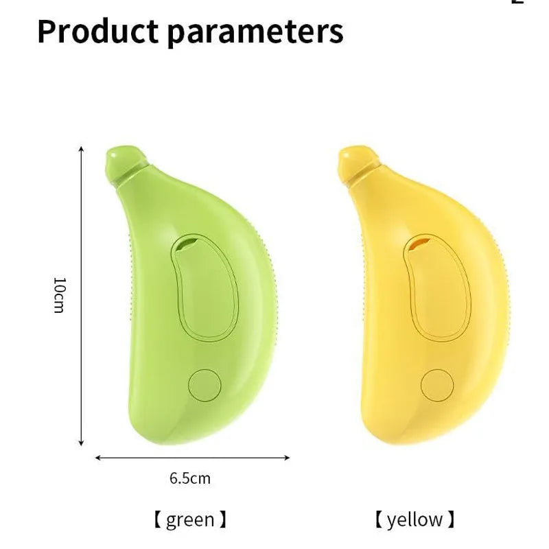 Green rechargeable cat grooming brush with silicone bristles showing round teeth and cat paw shaped ends