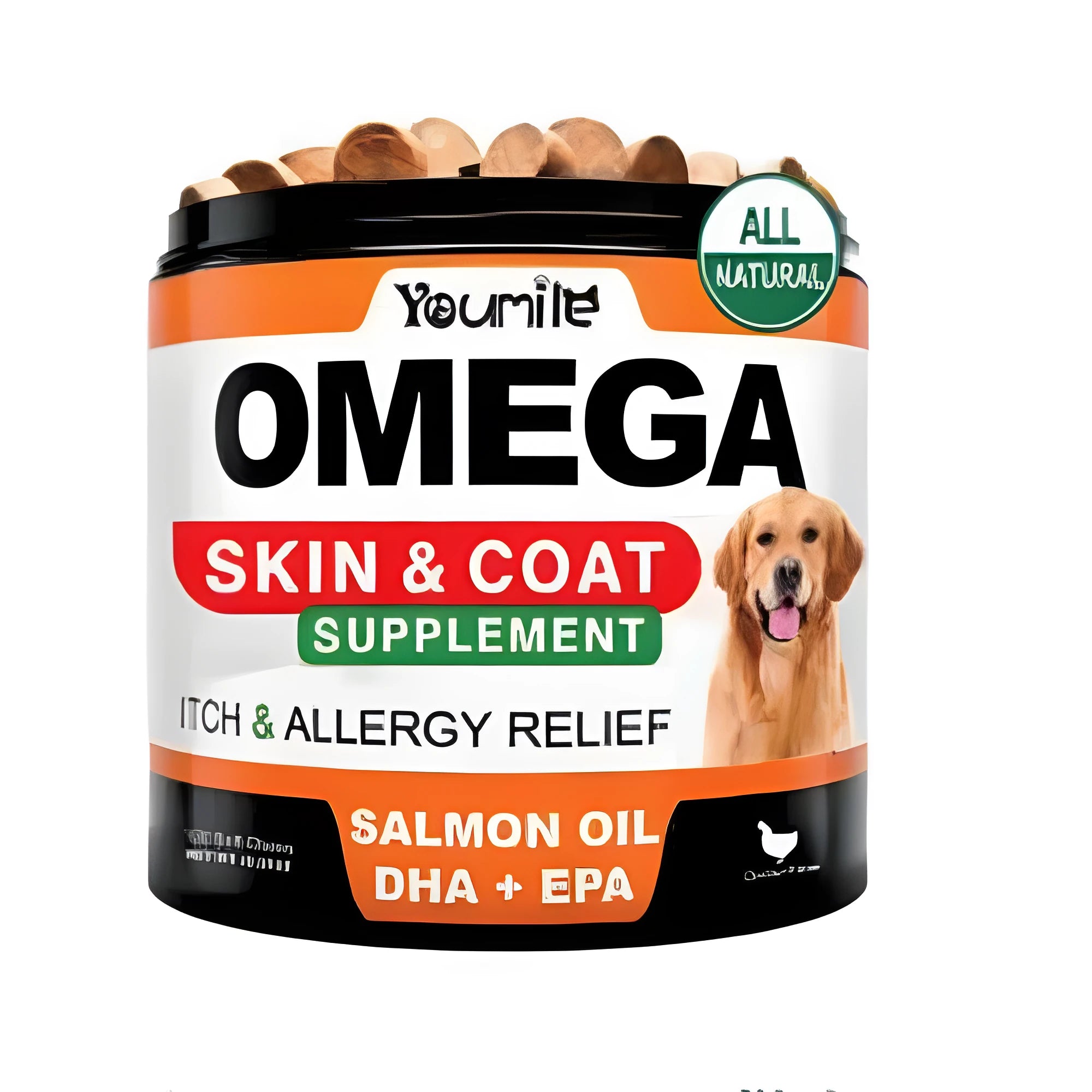 Bottle of 120 chewable fish oil softgel capsules, a dietary supplement for omega-3 support.