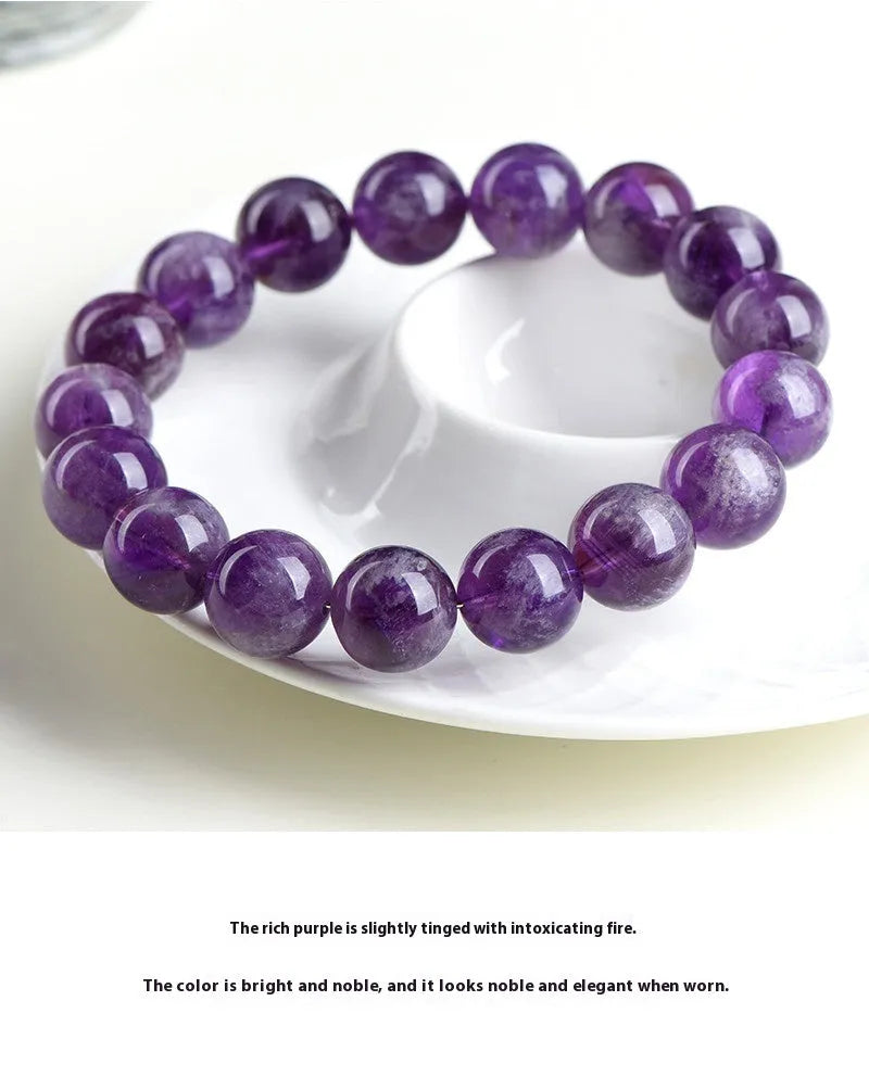 Natural feather amethyst Snow Mountain purple scattered bead crystal bracelet with ruyi charm.
