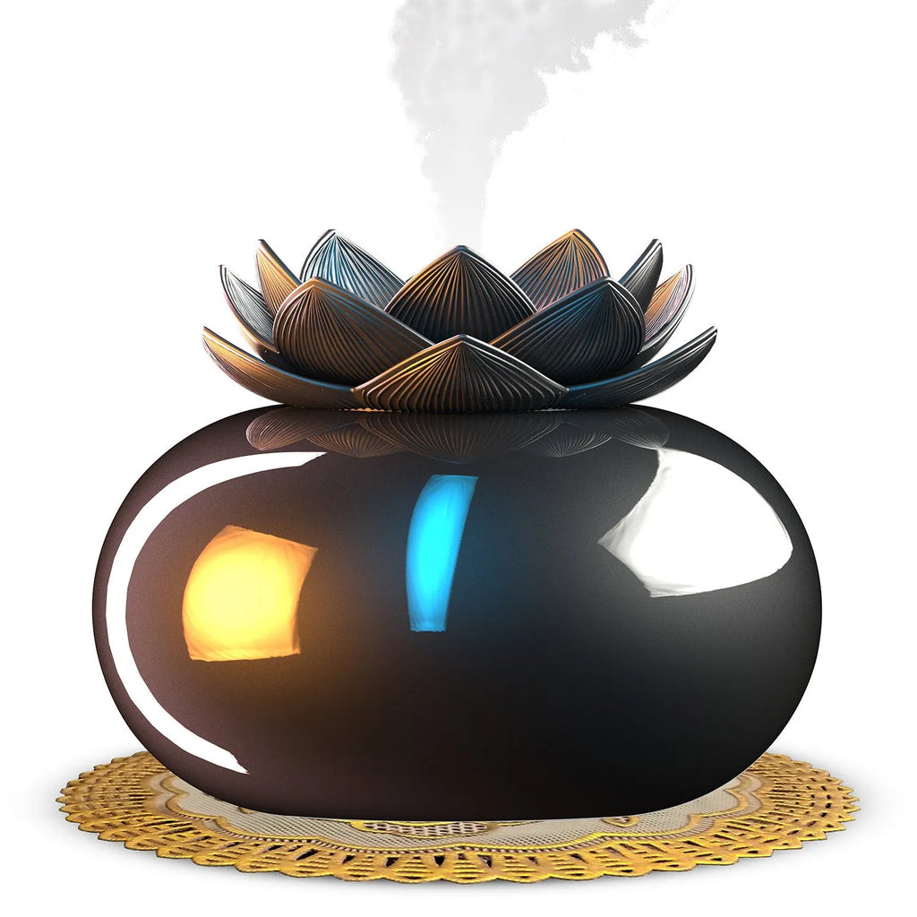 Pure black round USB aromatherapy humidifier with ultrasonic mist outlet