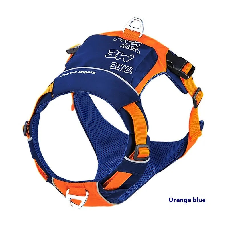 Orange blue dog chest strap vest harness with lead attachment for medium sized dogs