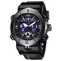 Sports waterproof electronic men's watch with 49mm round dial alloy case and PU strap in black