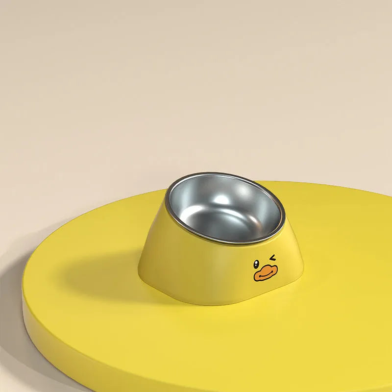 15-degree tilted cervical spine protection cat bowl in stainless steel and PP plastic with fall-resistant design