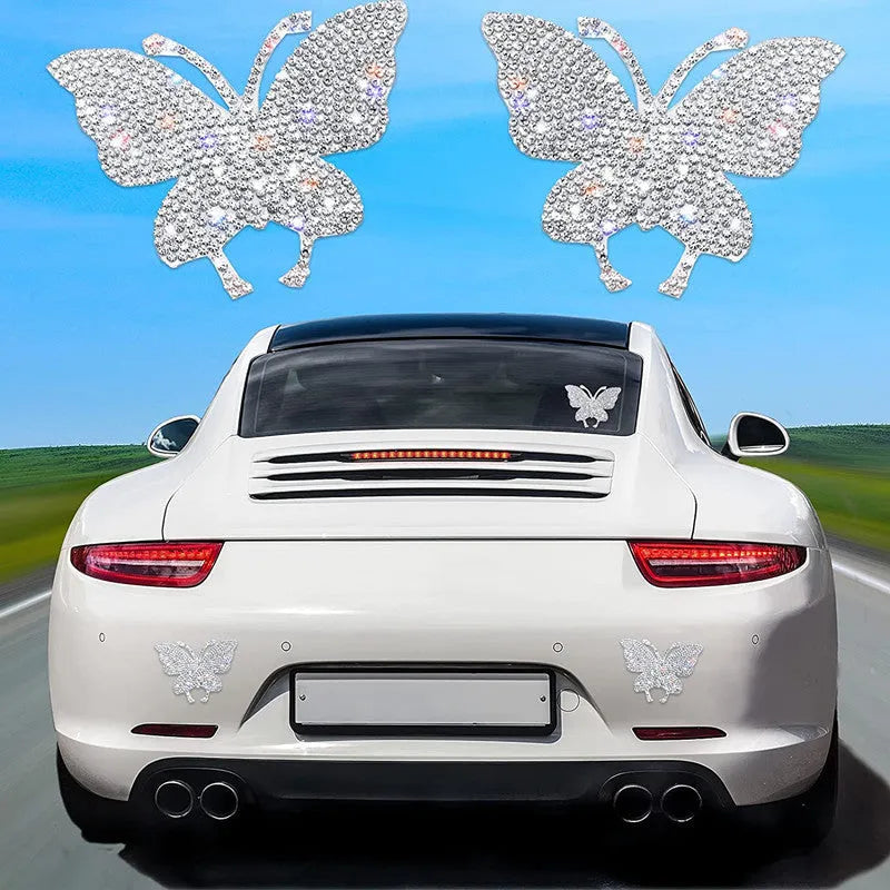 Glass diamond car sticker with butterfly or bear paw design for vehicle decoration
