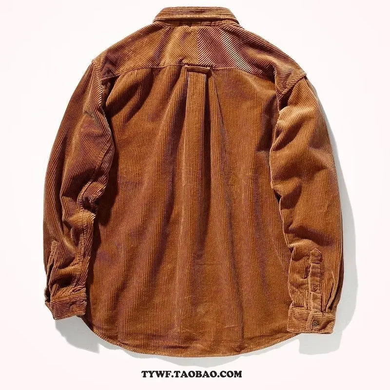 Long sleeve corduroy shirt with loose fit and cardigan style in caramel colour option