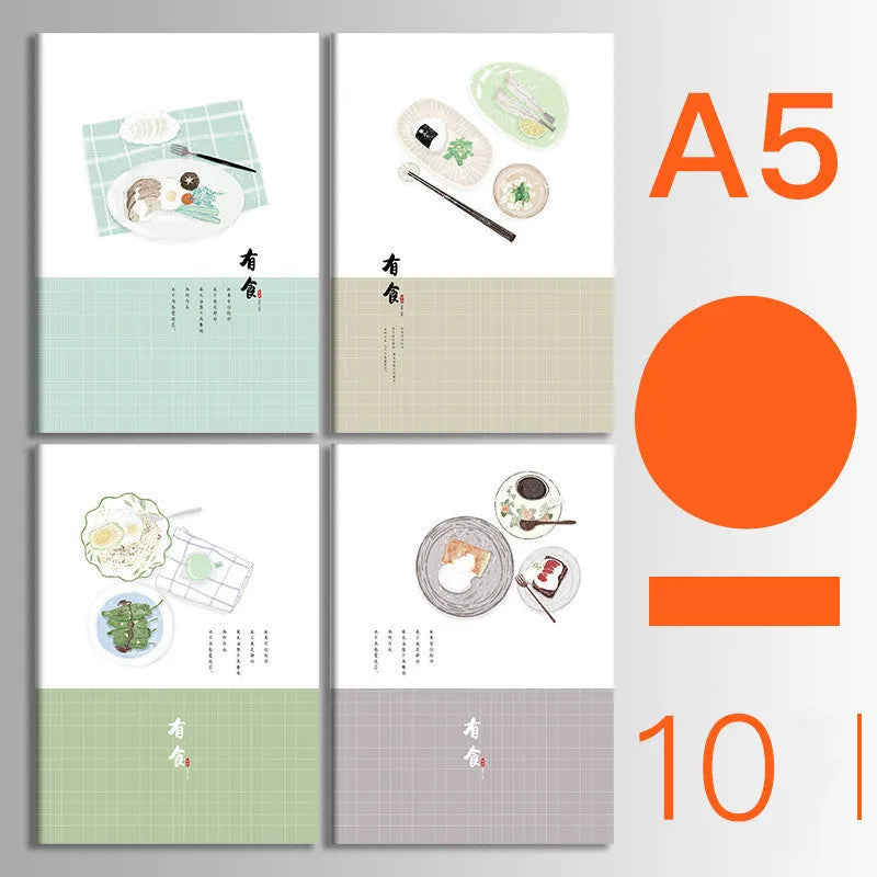 Set of 10 thread-bound softcover notebooks in various designs including kraft paper and printed patterns