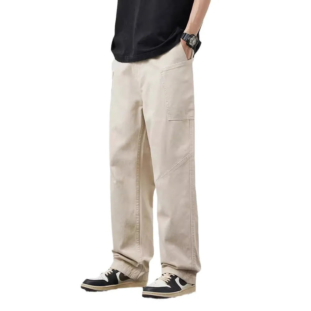 Loose-fit cotton cargo trousers in apricot with large side pockets