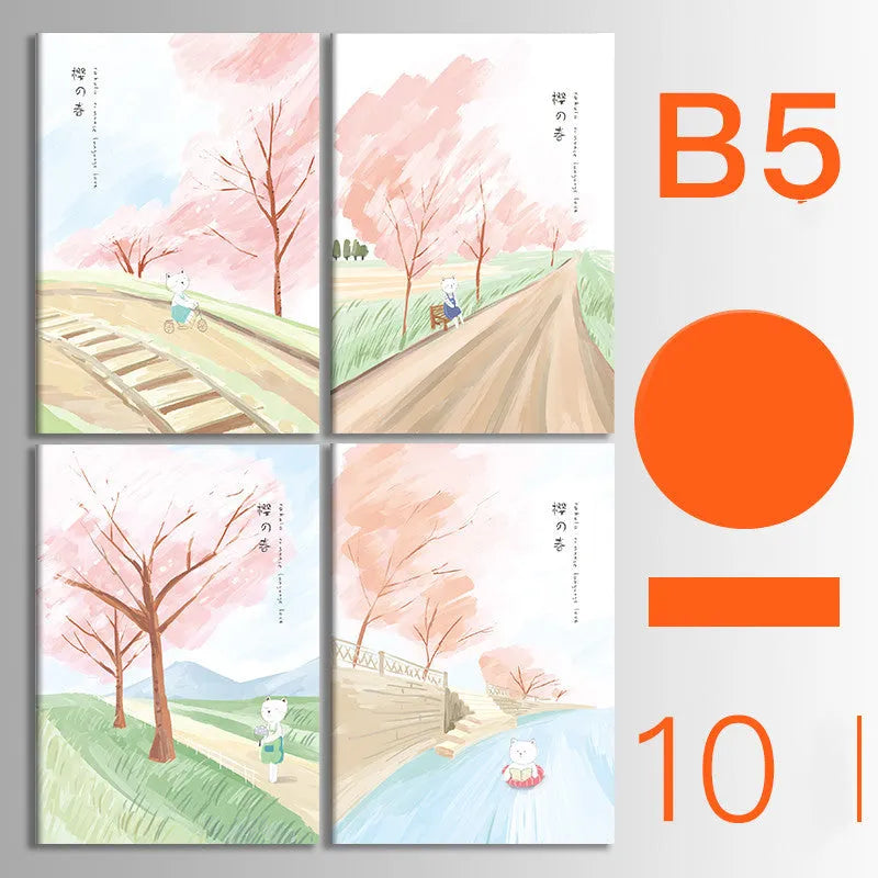 Set of 10 thread-bound softcover notebooks in various designs including kraft paper and printed patterns