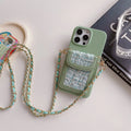 PU leather crossbody phone case with woven chain strap and card holder for iPhone