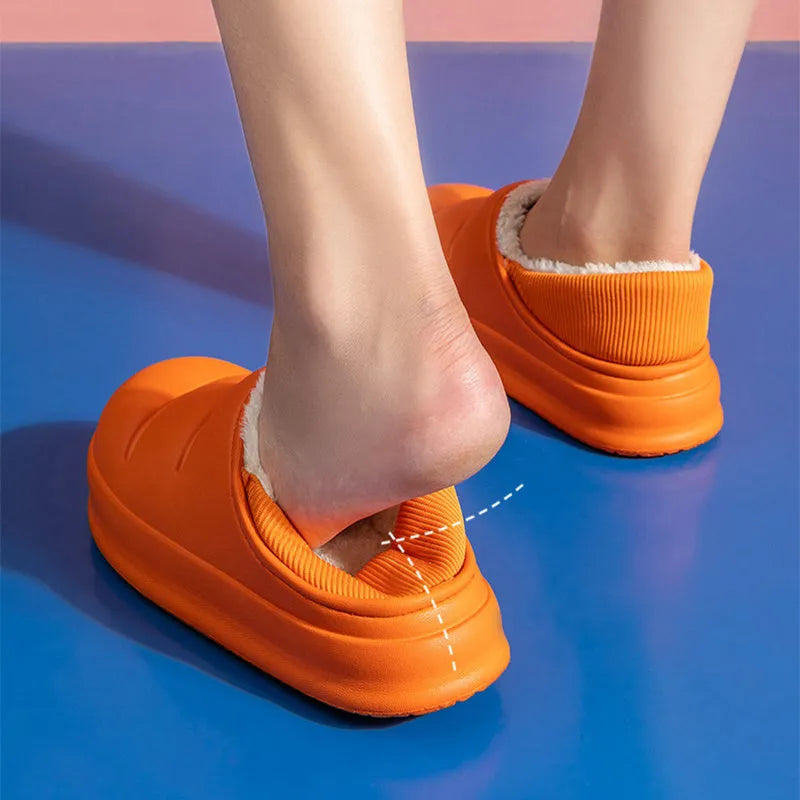 Waterproof couple cotton slippers in EVA material with non-slip sole and plush lining