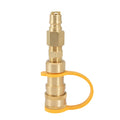 Gold-coloured brass 3/8 gas tank connector for propane conversion with American standard thread