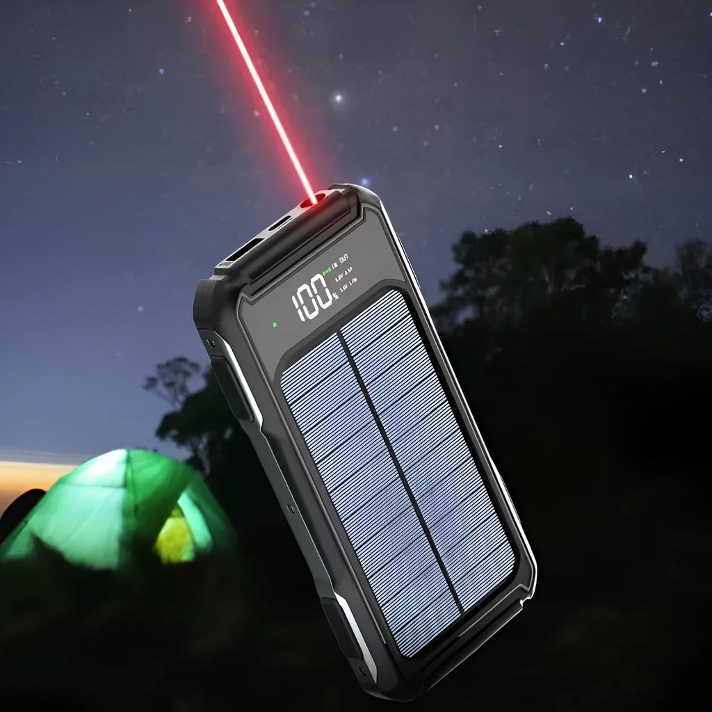 Military grade mobile power bank in black, green, or orange, showing compact size