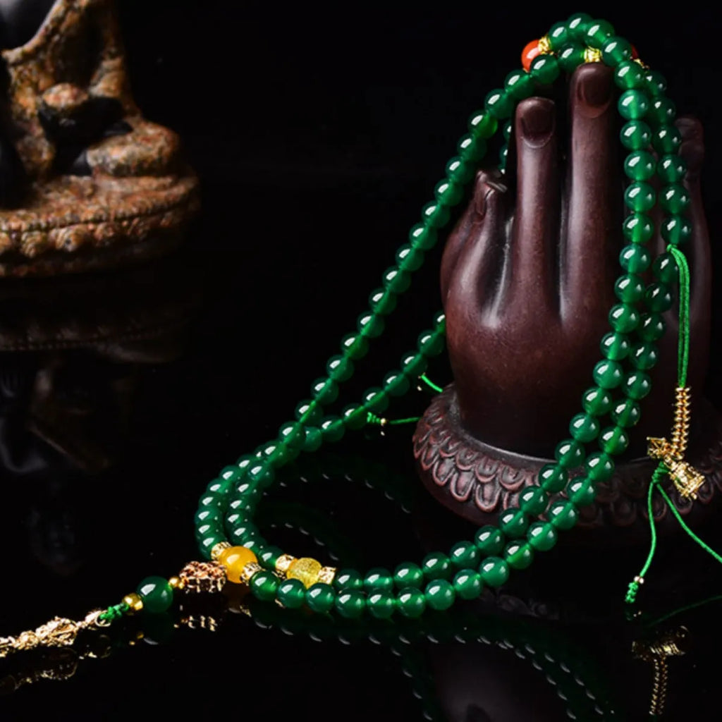 Handcrafted multi-strand bracelet featuring Brazilian natural green agate beads