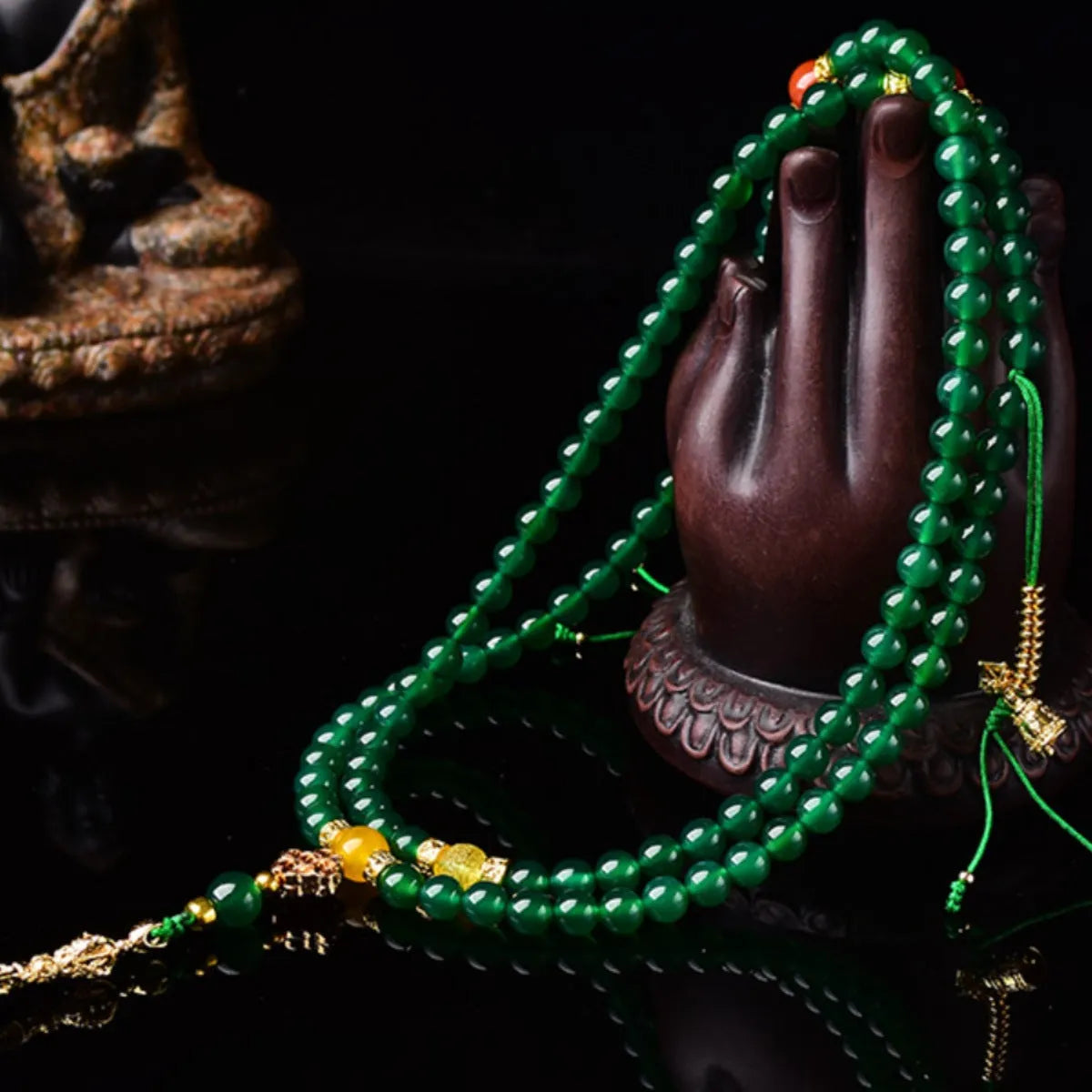 Handcrafted multi-strand bracelet featuring Brazilian natural green agate beads