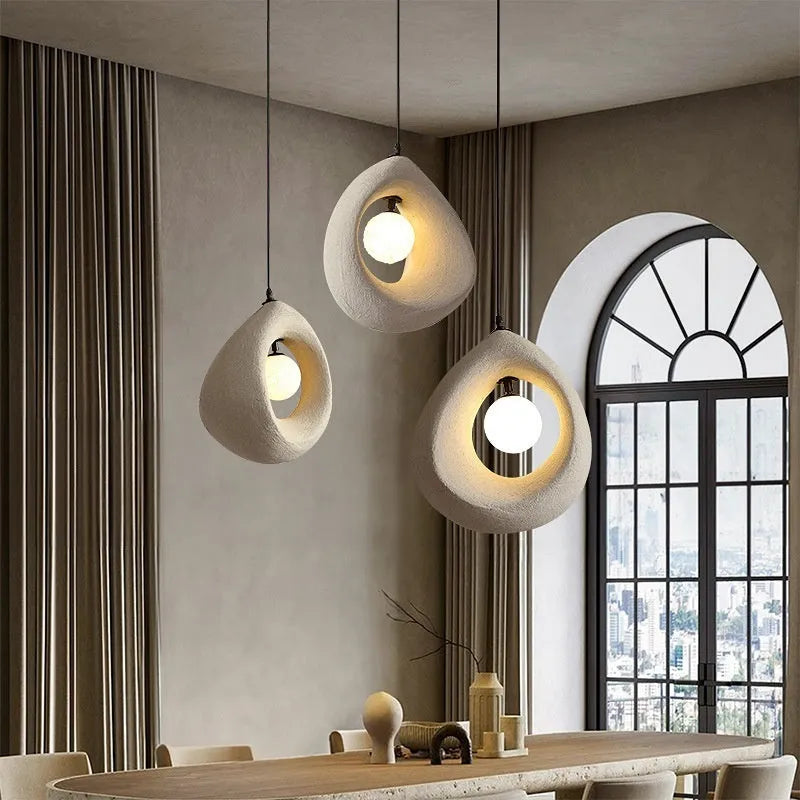 Modern retro pendant light with milky white 32x35cm shade for dining room or living room