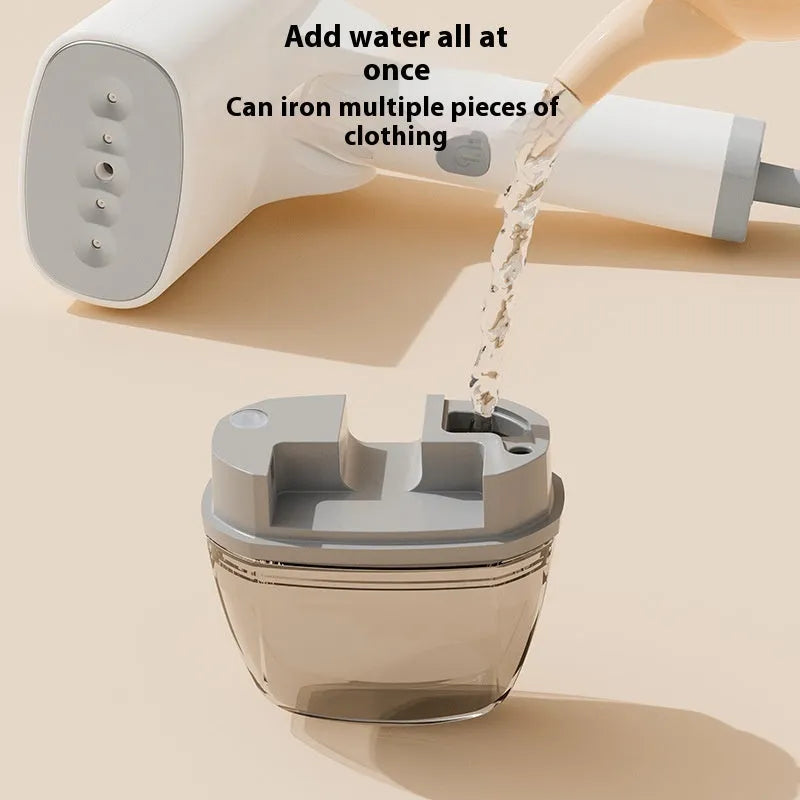 Blue and white handheld garment steamer with hanging function and 1300W power rating