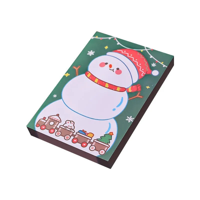 Christmas cartoon sticky notes stationery book with holiday designs including elf, gift, sled and Santa Claus