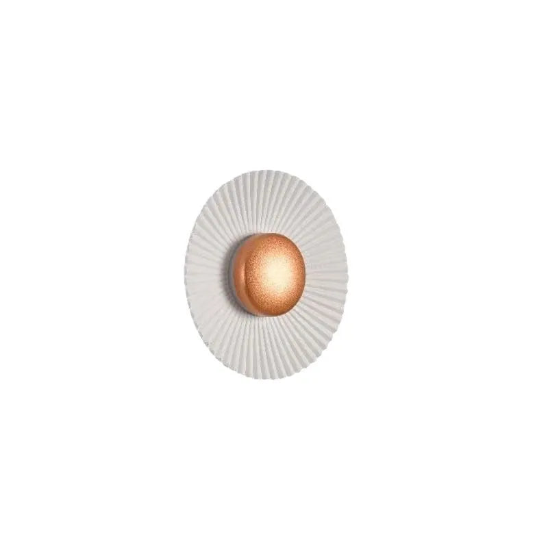 Round aluminium wall lamp with LED light in a choice of colour finishes including white and gold.