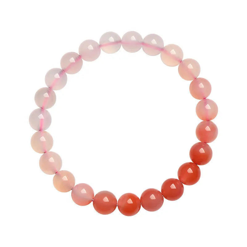Natural gradient Yanyuan agate stone bracelet showing geometric beads in salt source colour, with size options.