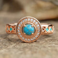 Women's turquoise ethnic style geometric ring with micro inlaid zircon in rose gold colour