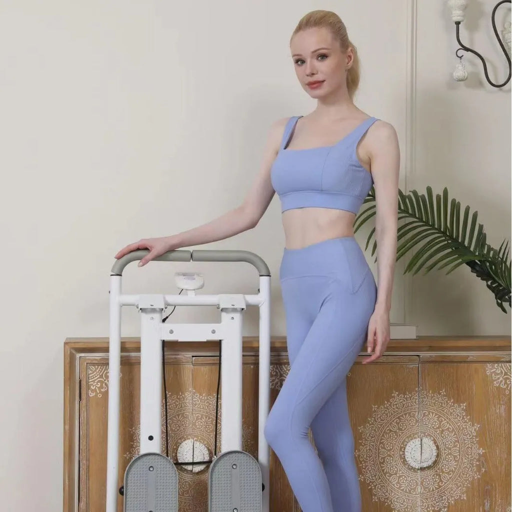 White foldable home treadmill with integrated climbing frame for multi-function exercise