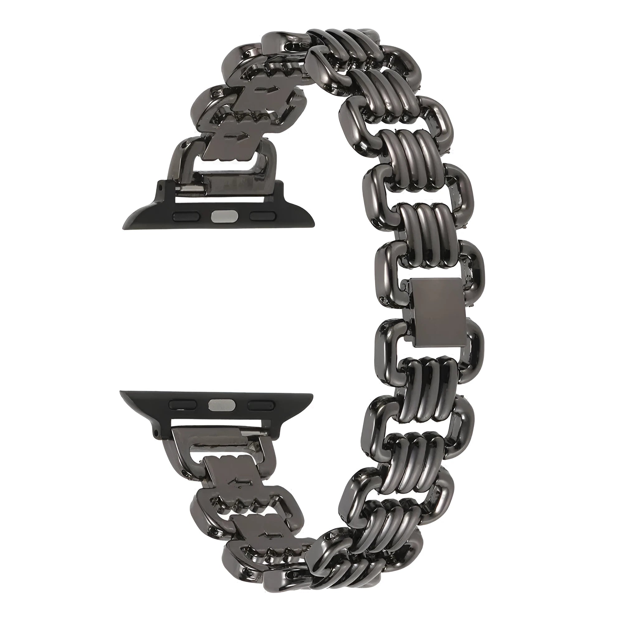 Alloy metal Apple Watch replacement band in silver, black, gold, rose gold, and starlight colours.