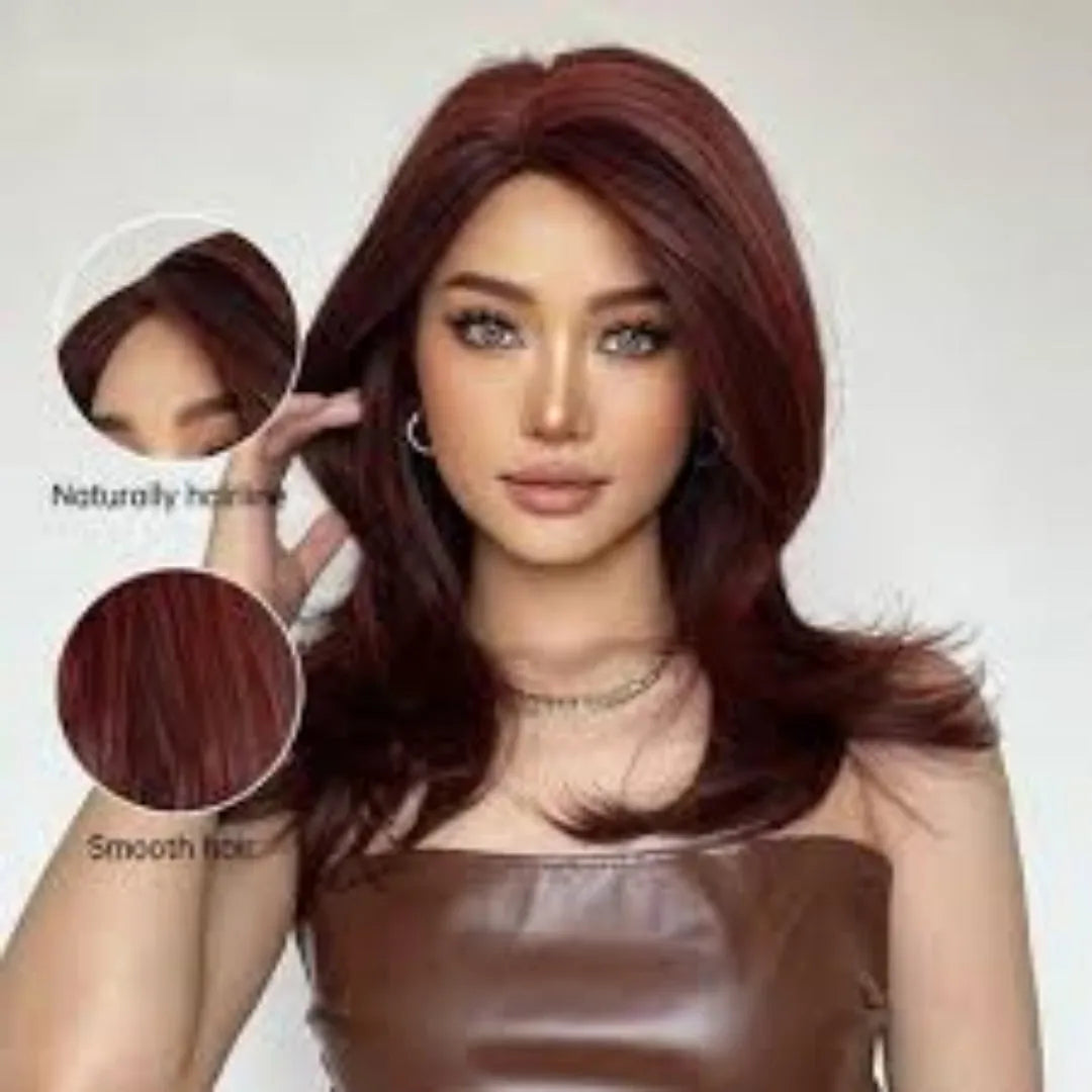 Mid-length platinum gradient synthetic wig with long curly hair and full bangs
