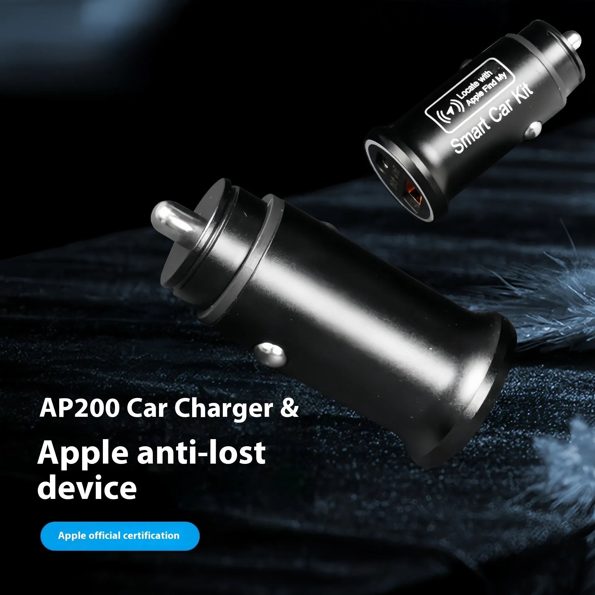 Black ABS plastic car GPS locator device for 12V charger socket.