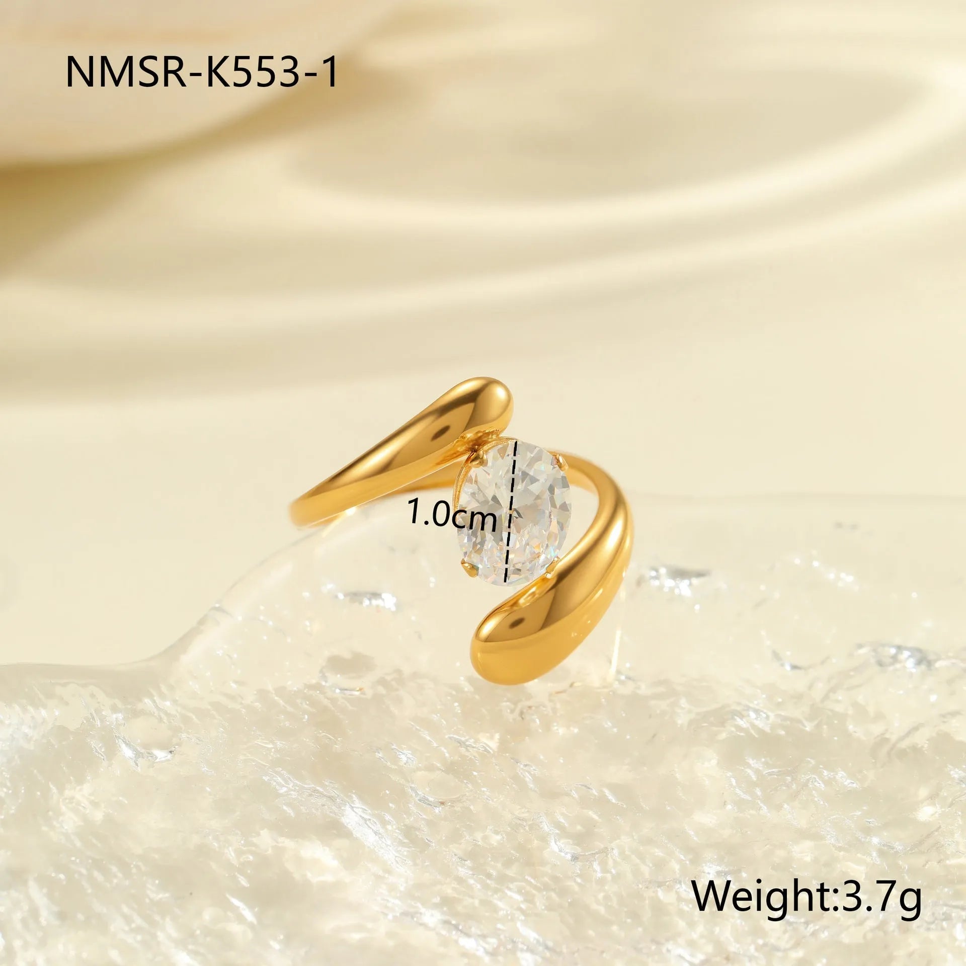 Women's geometric zircon ring with adjustable open mouth design on a hand.
