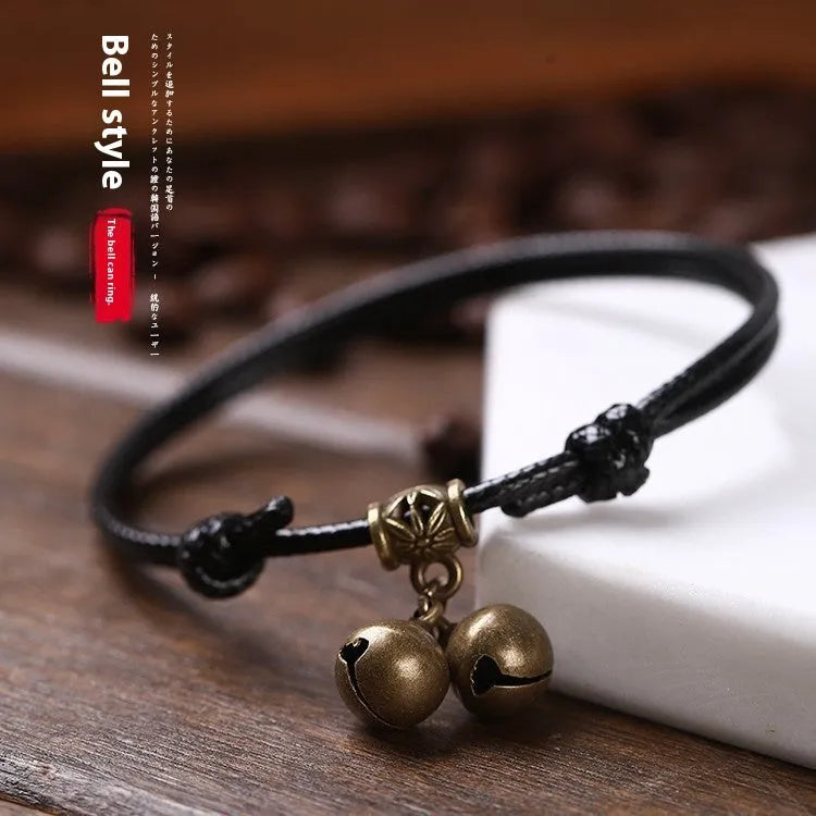 Adjustable nylon rope dog collar with brass bell or buckle in black, red or coffee colours