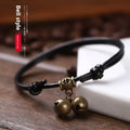 Nylon rope dog collar with brass bell for small dogs in black, red, or coffee colour.