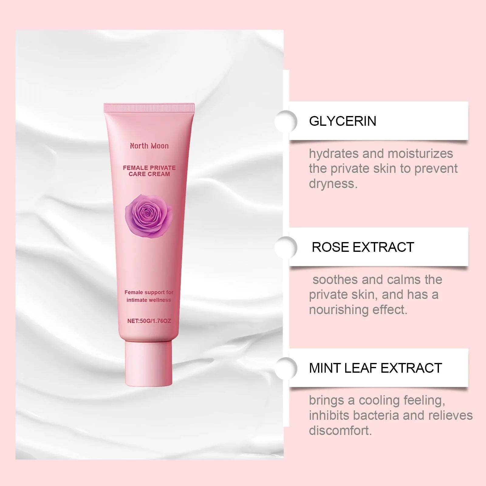 50g jar of moisturising cream with rose and peppermint extracts for dry skin relief