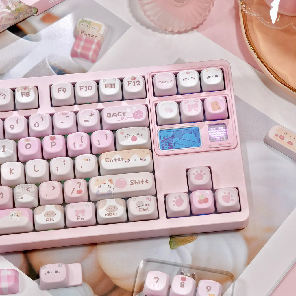 Pink MOA Height Full Five-sided Sublimation Key Caps with cartoon artwork on all surfaces for mechanical keyboards