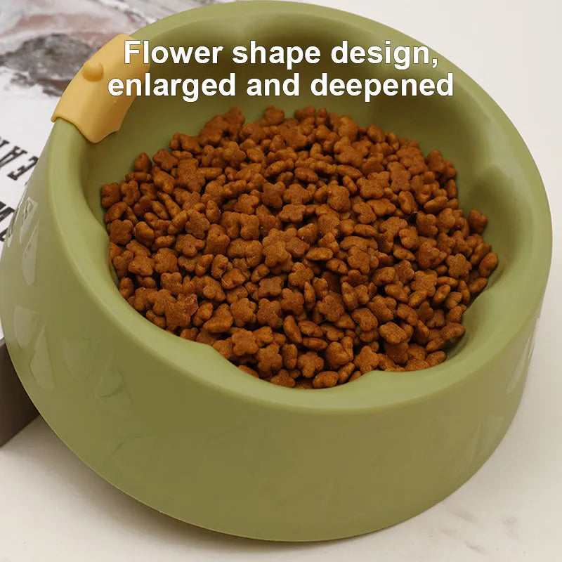 Plastic double pet bowl with flower design in blue colour showing food and water compartments
