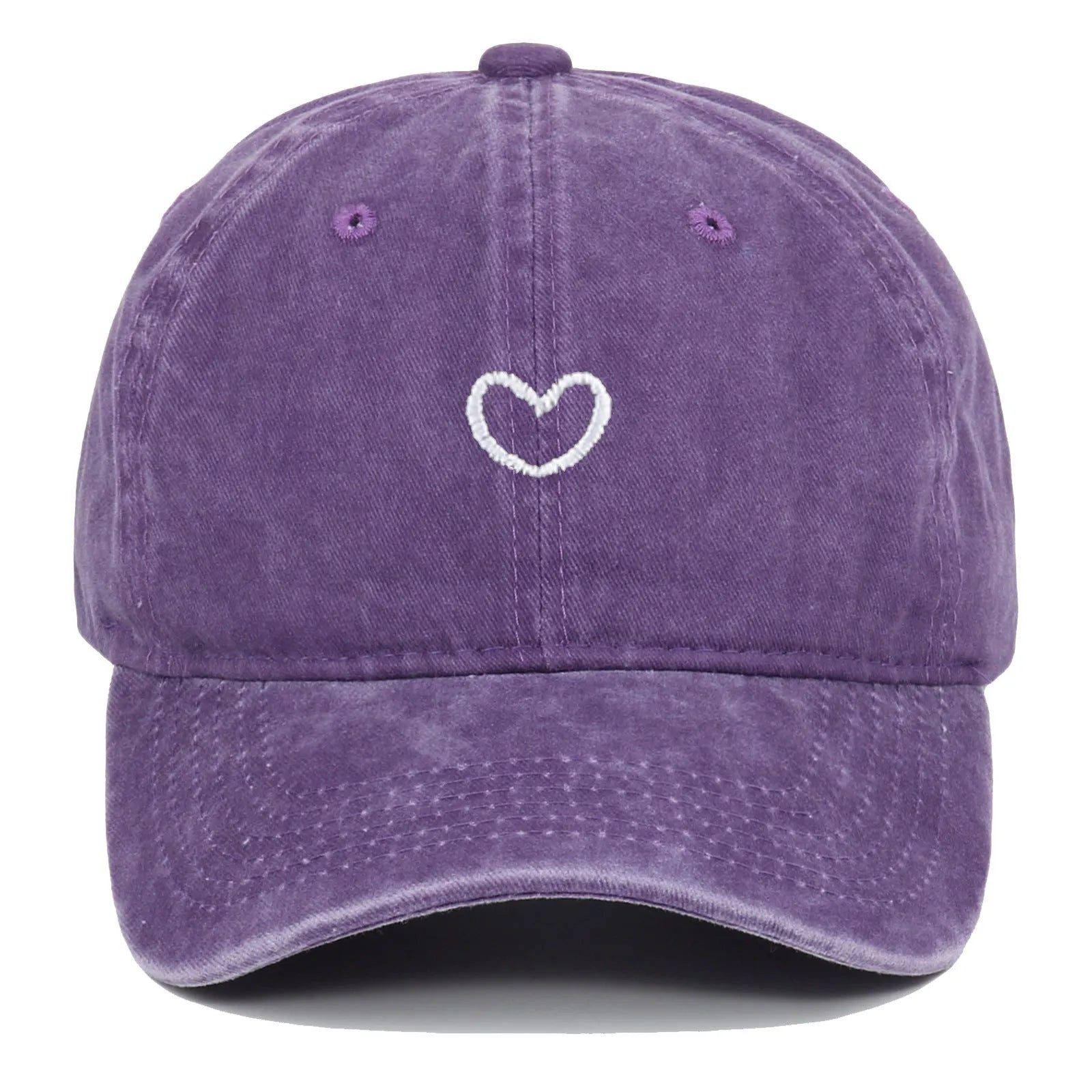 Soft cotton baseball cap with an embroidered red love heart on the front, shown in adjustable size.